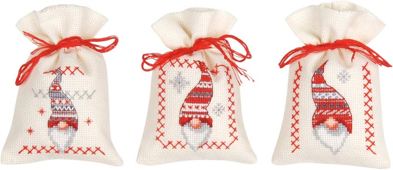 Vervaco Counted Cross Stitch: Pot-Pourri Bag: Christmas Elves (Set of 3), Cotton, NA, 8 x 12cm - Image 1